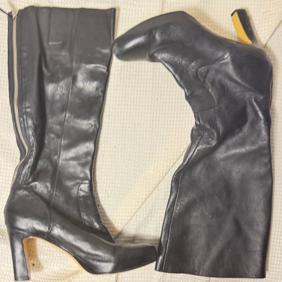 Nine West Black Leather Knee-High Heeled Boots Size 9M - Picture 4 of 15